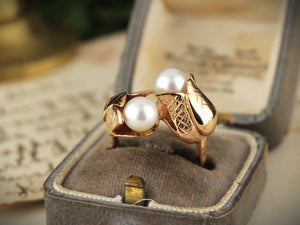 ANTIQUE ART NOUVEAU PEARL RING 9ct ROSE GOLD