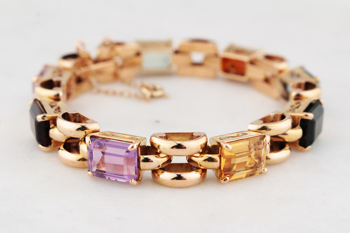 VINTAGE c1940/50 21.76ct MIXED GEM BRACELET 18ct GOLD
