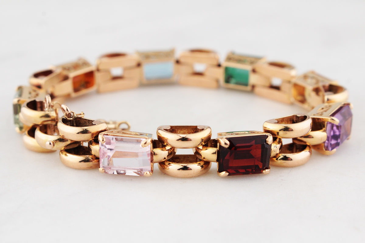 VINTAGE c1940/50 21.76ct MIXED GEM BRACELET 18ct GOLD