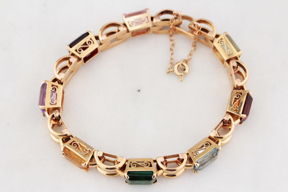 VINTAGE c1940/50 21.76ct MIXED GEM BRACELET 18ct GOLD