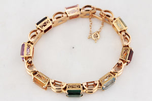 VINTAGE c1940/50 21.76ct MIXED GEM BRACELET 18ct GOLD