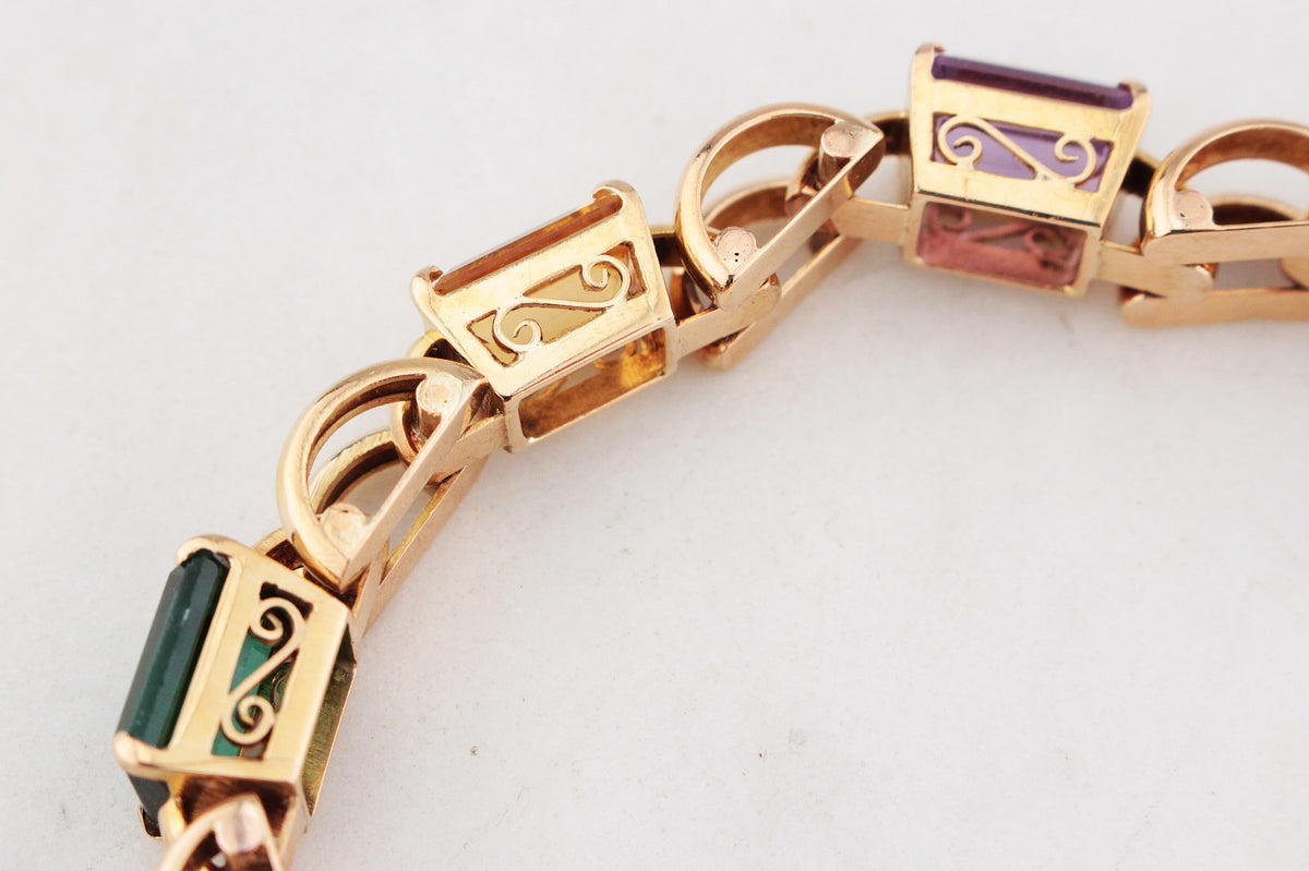 VINTAGE c1940/50 21.76ct MIXED GEM BRACELET 18ct GOLD