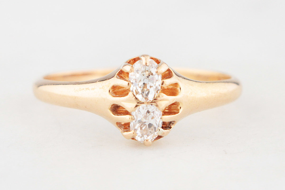 ANTIQUE EDWARDIAN c1900 DOUBLE DIAMOND RING 18ct GOLD