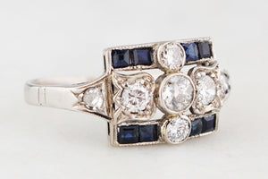 ANTQIUE ART DECO c1920 PLATINUM DIAMOND & SAPPHIRE RING