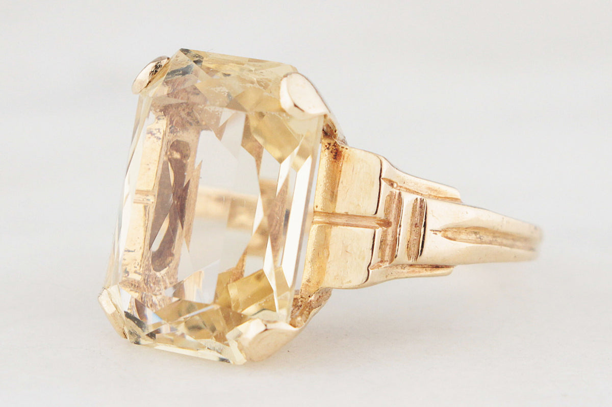 MID-CENTURY 8.50ct CITRINE COCKTAIL RING 9ct GOLD