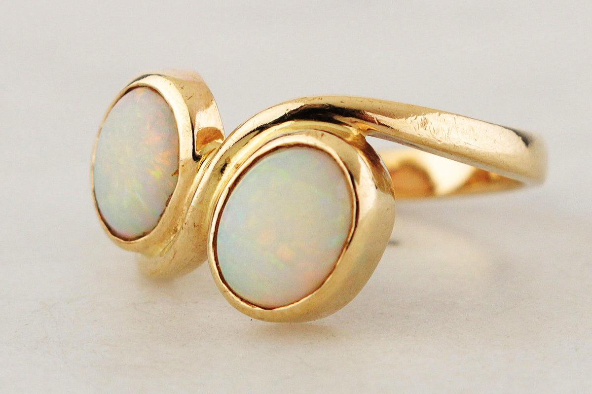 VINTAGE SOLID OPAL ‘TOI ET MOI’ RING 9ct GOLD