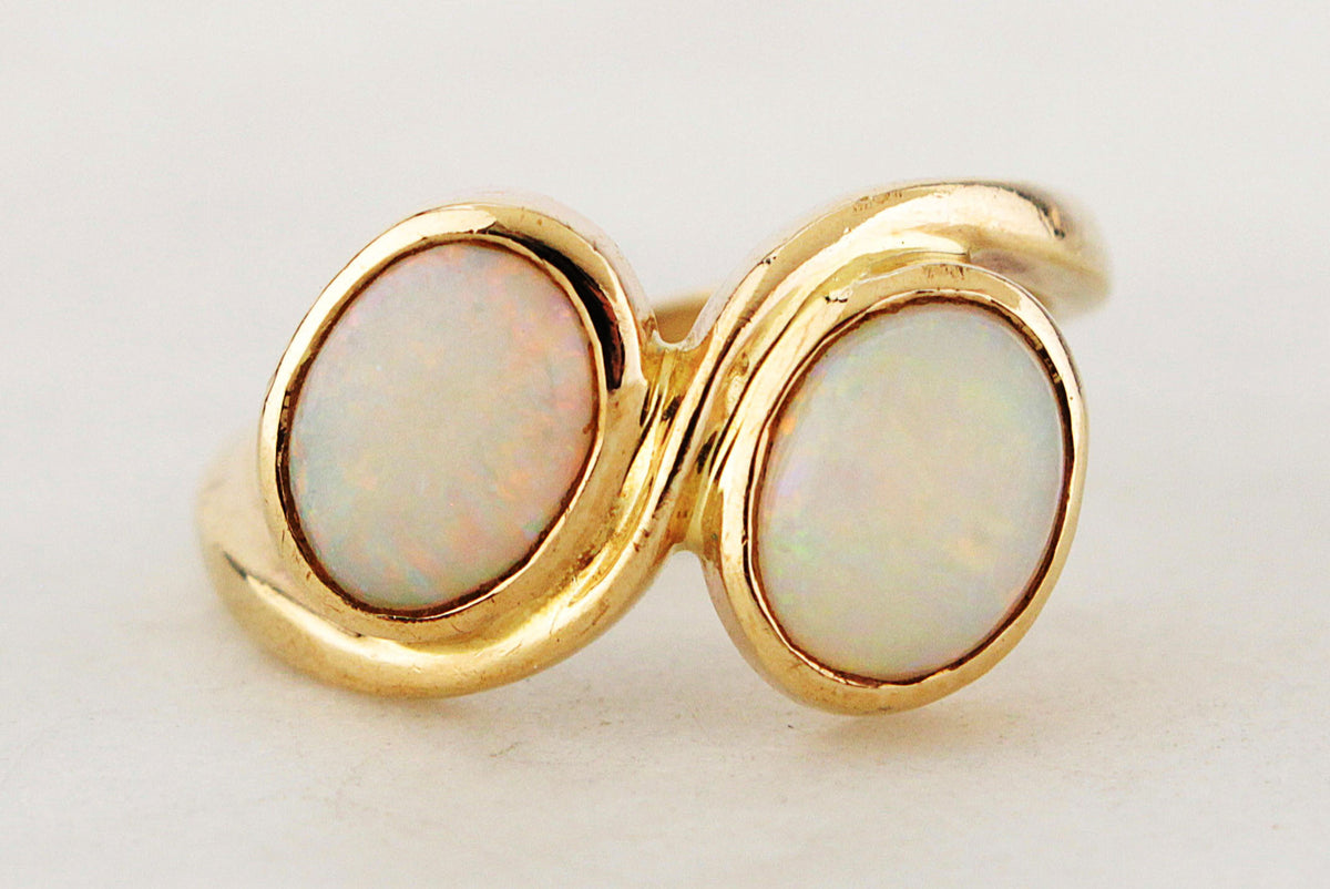 VINTAGE SOLID OPAL ‘TOI ET MOI’ RING 9ct GOLD