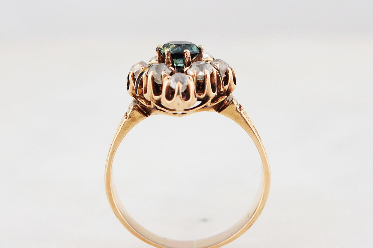 ANTIQUE VICTORIAN c1880 SAPPHIRE &amp; DIAMOND RING 15ct GOLD