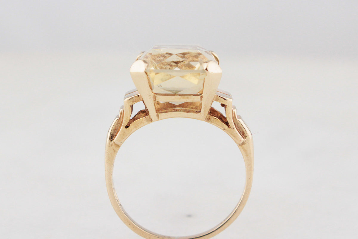 MID-CENTURY 8.50ct CITRINE COCKTAIL RING 9ct GOLD