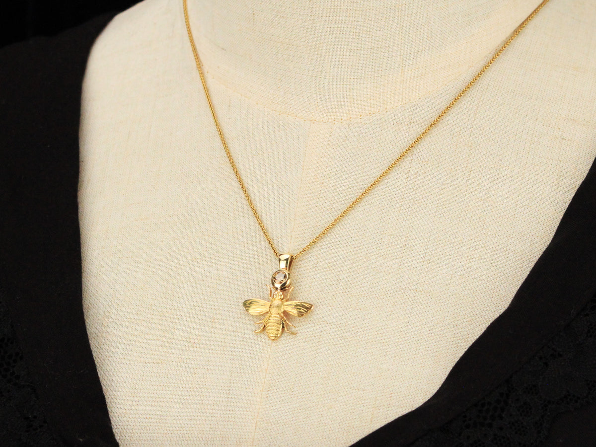 ANTIQUE BEE &amp; COGNAC DIAMOND PENDANT 9ct GOLD