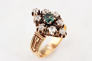 ANTIQUE VICTORIAN c1880 SAPPHIRE & DIAMOND RING 15ct GOLD