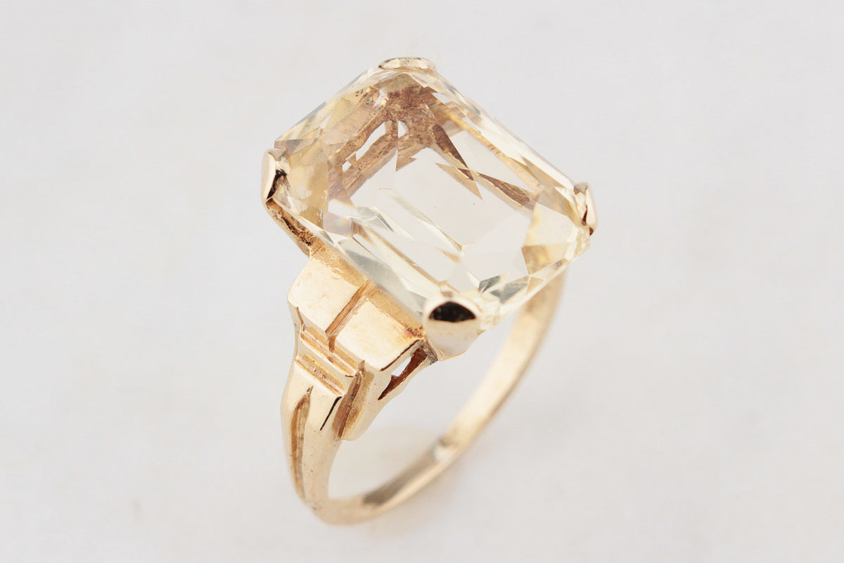 MID-CENTURY 8.50ct CITRINE COCKTAIL RING 9ct GOLD