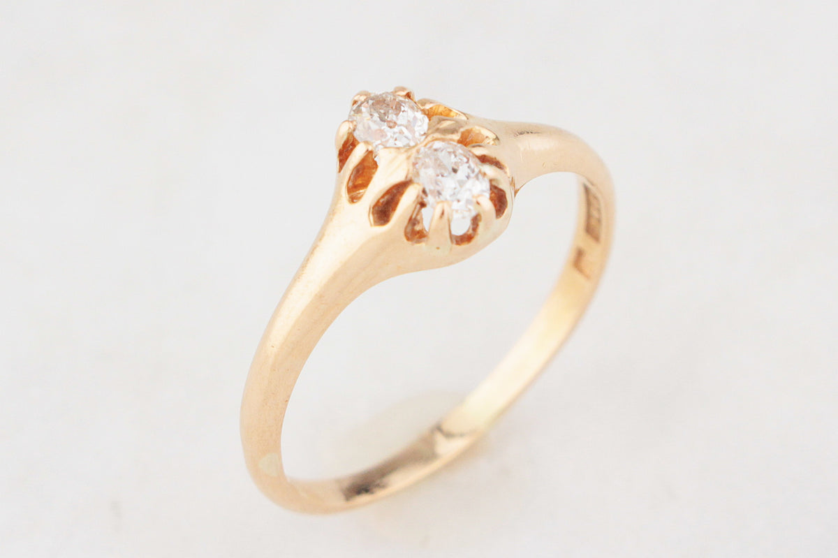 ANTIQUE EDWARDIAN c1900 DOUBLE DIAMOND RING 18ct GOLD