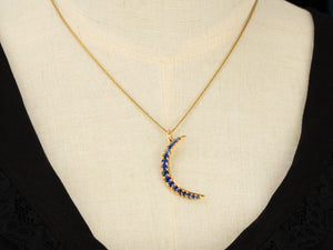 ANTIQUE EDWARDIAN SAPPHIRE CRESCENT MOON PENDANT 18ct GOLD