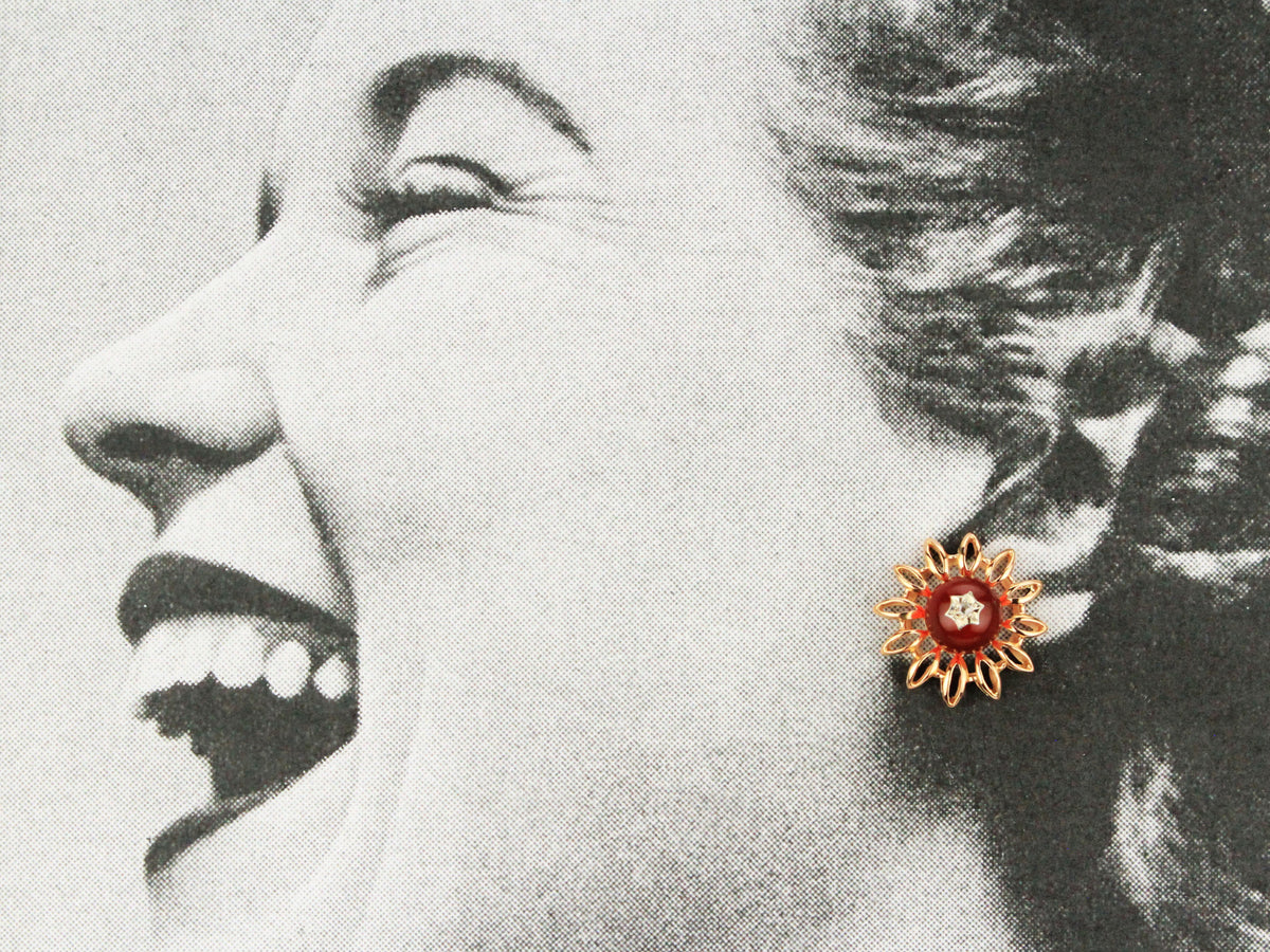 ANTIQUE EDWARDIAN CARNELIAN &amp; DIAMOND EARRINGS 18ct GOLD