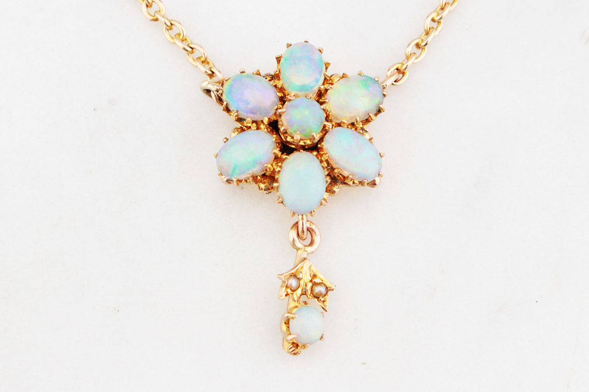 ANTIQUE EDWARDIAN c1900 SOLID OPAL NECKLACE 9ct GOLD