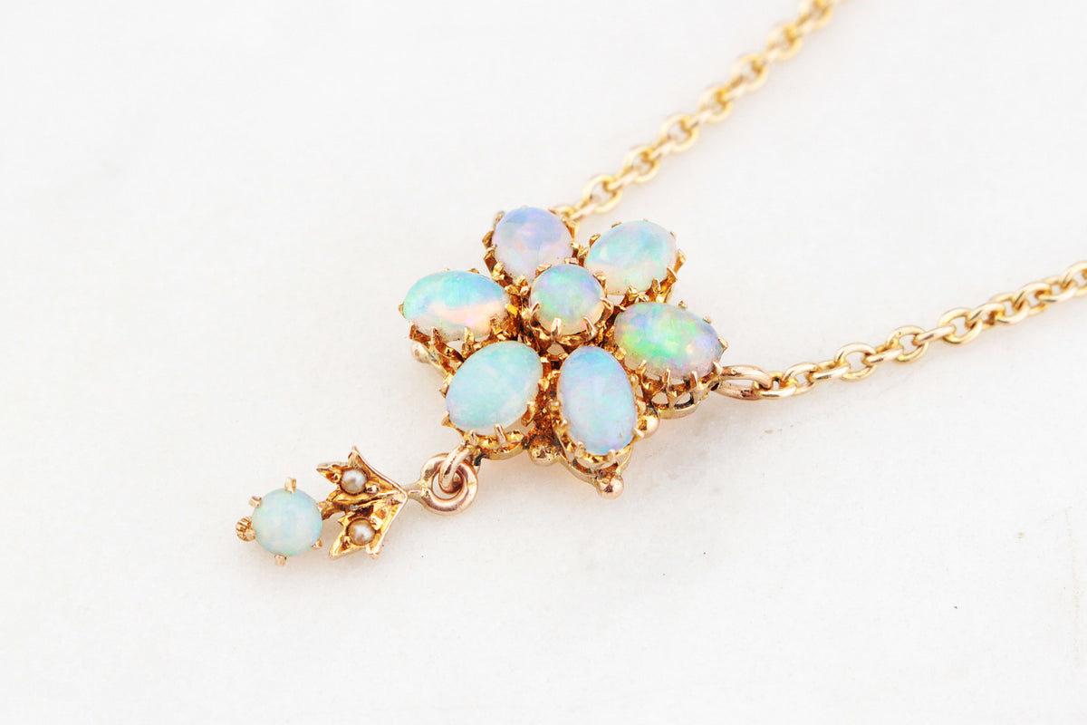 ANTIQUE EDWARDIAN c1900 SOLID OPAL NECKLACE 9ct GOLD