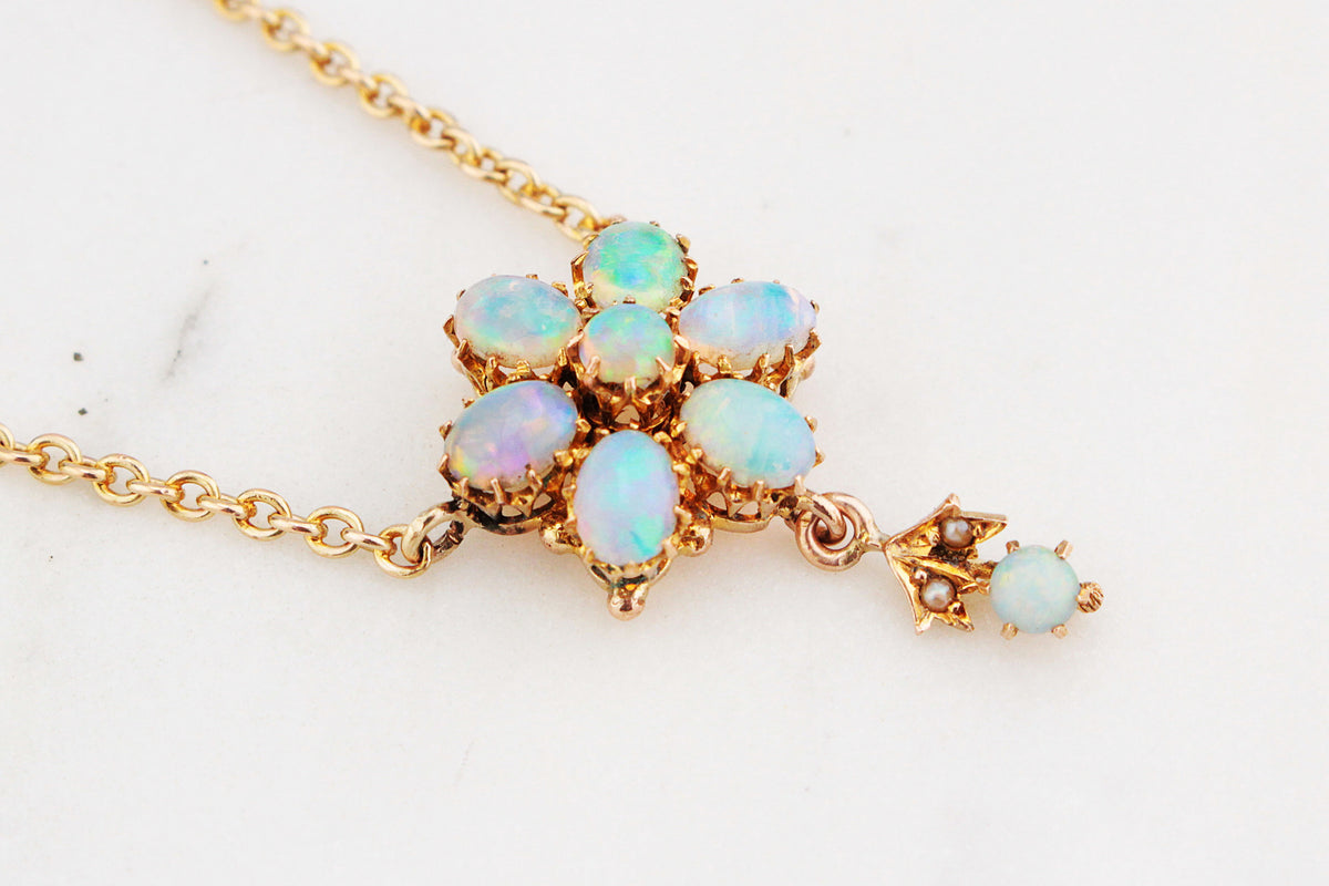ANTIQUE EDWARDIAN c1900 SOLID OPAL NECKLACE 9ct GOLD