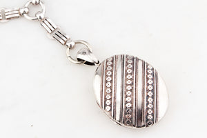 ANTIQUE VICTORIAN STERLING SILVER 1878 BOOK CHAIN & LOCKET