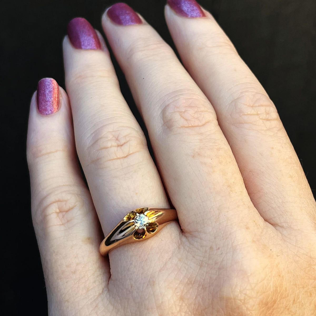 ANTIQUE EDWARDIAN c1900 COGNAC DIAMOND RING 15ct GOLD