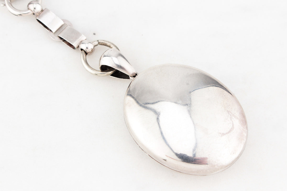 ANTIQUE VICTORIAN STERLING SILVER 1878 BOOK CHAIN &amp; LOCKET