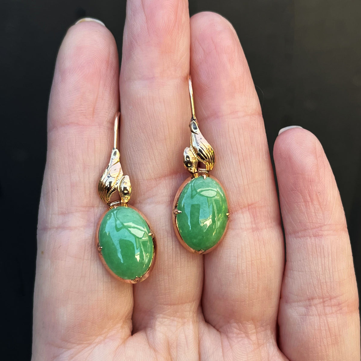 ANTIQUE EDWARDIAN c1910 JADE EARRINGS 22ct ROSE GOLD
