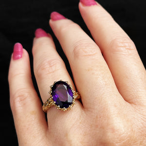 VINTAGE 1972 4.30ct SIBERIAN AMETHYST RING 9ct GOLD