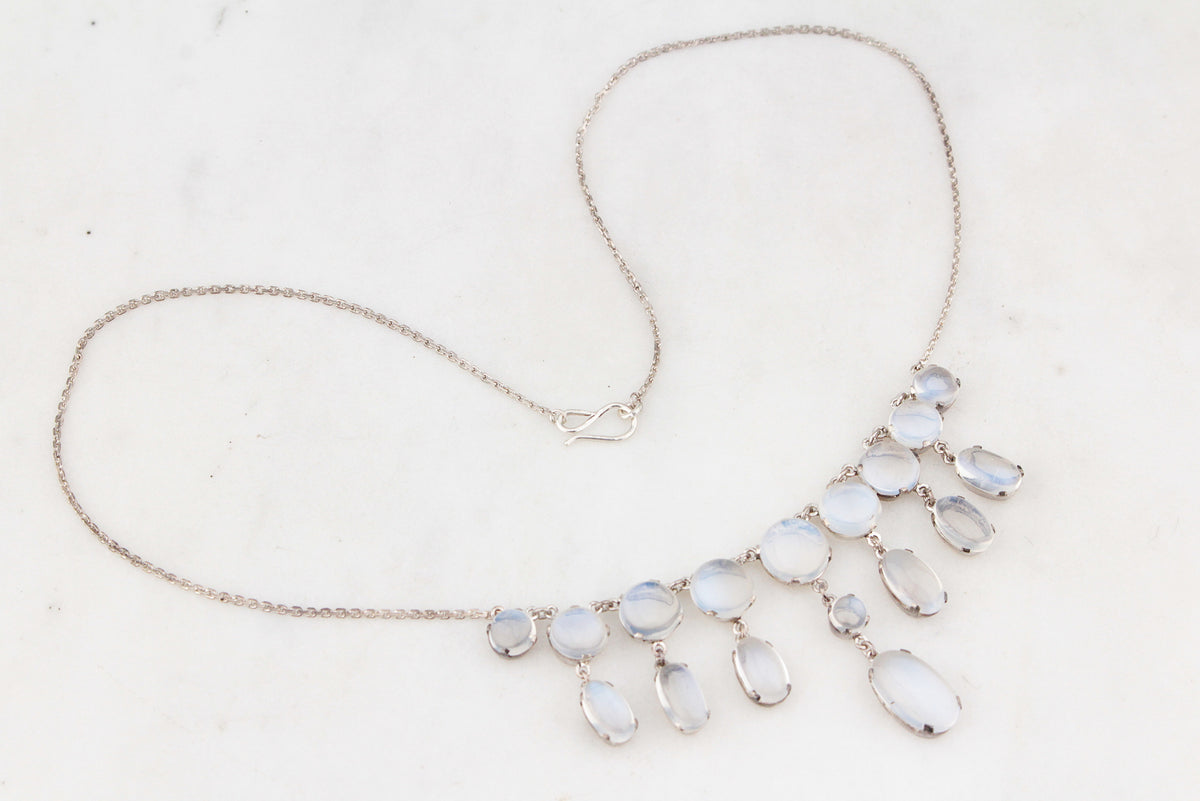 ANTIQUE EDWARDIAN c1900 STERLING SILVER MOONSTONE FESTOON NECKLACE
