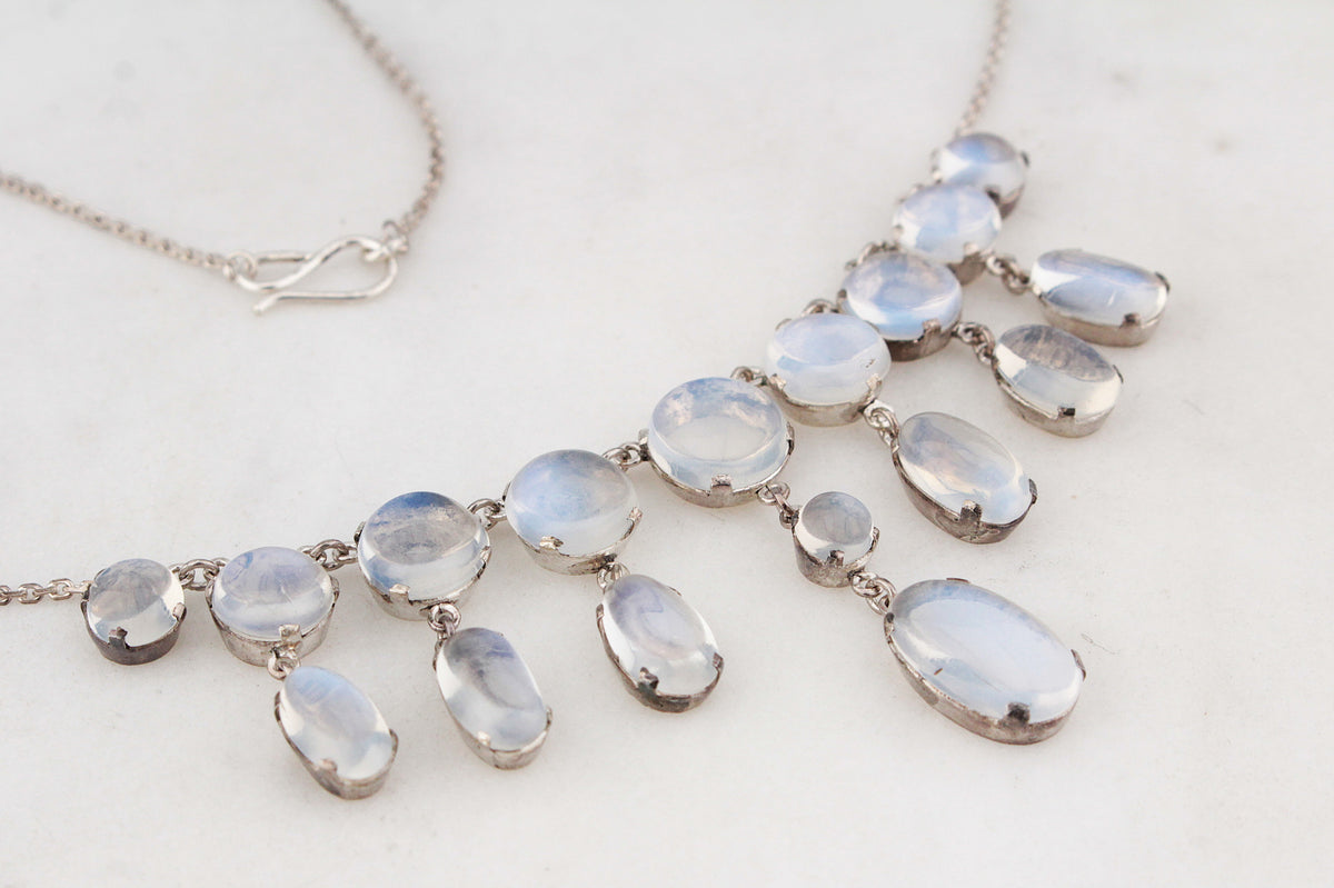 ANTIQUE EDWARDIAN c1900 STERLING SILVER MOONSTONE FESTOON NECKLACE