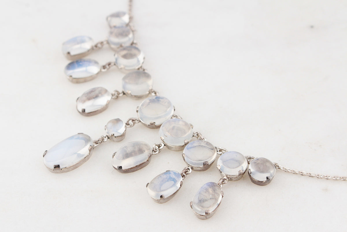 ANTIQUE EDWARDIAN c1900 STERLING SILVER MOONSTONE FESTOON NECKLACE