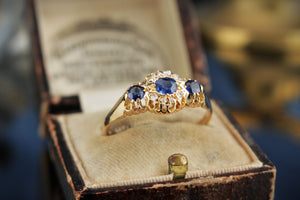 ANTIQUE EDWARDIAN 1908 SAPPHIRE & DIAMOND RING 18ct YELLOW GOLD