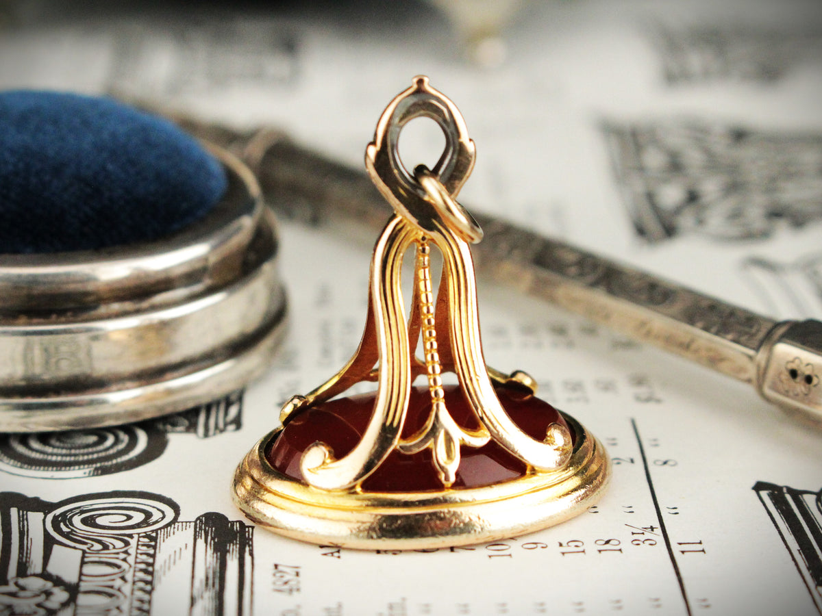 ANTIQUE VICTORIAN CARNELIAN INTAGLIO FOB SEAL 15ct GOLD