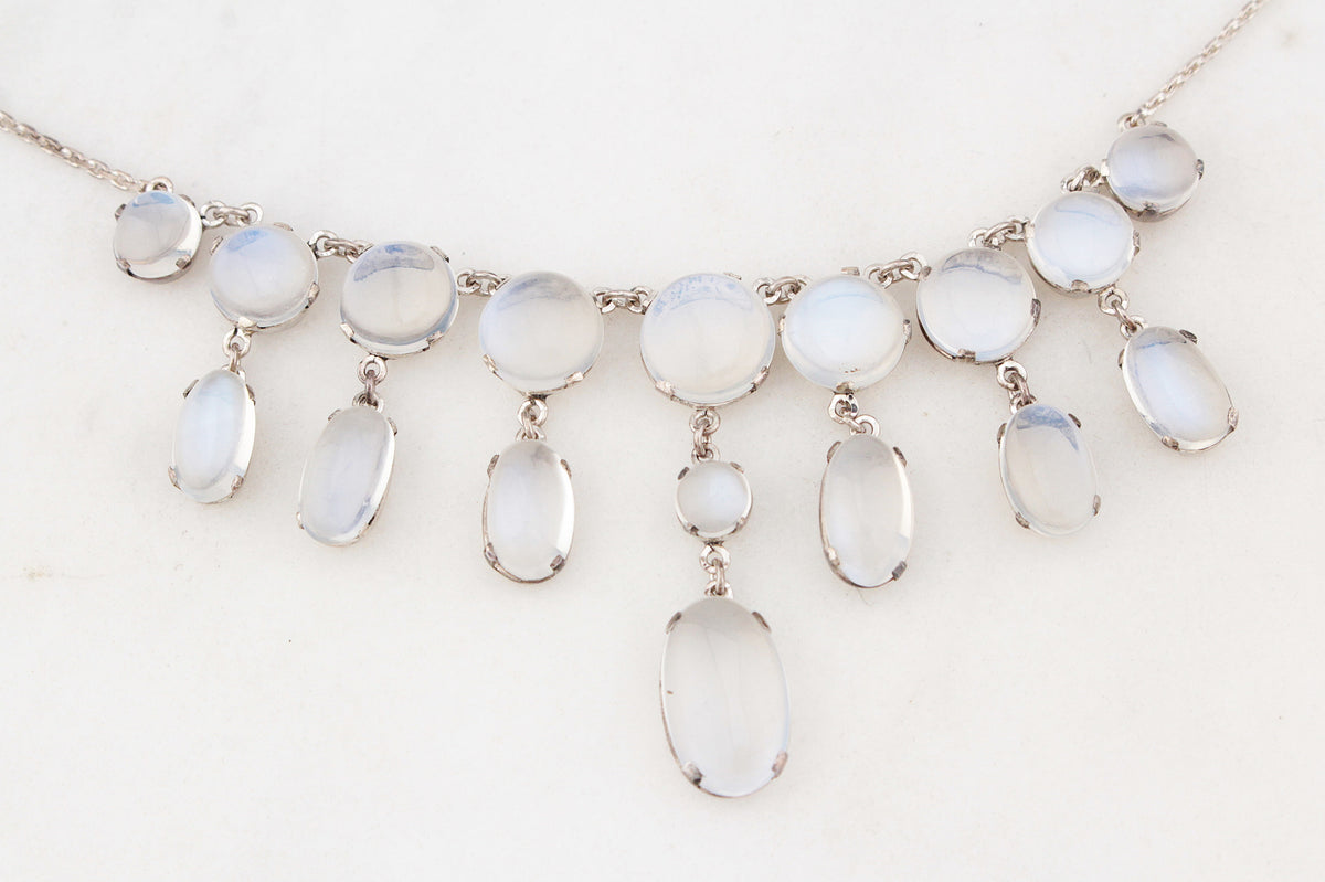 ANTIQUE EDWARDIAN c1900 STERLING SILVER MOONSTONE FESTOON NECKLACE