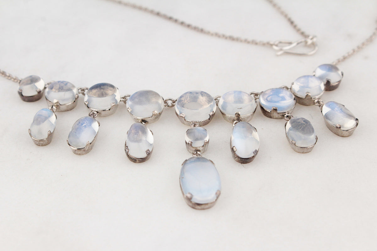ANTIQUE EDWARDIAN c1900 STERLING SILVER MOONSTONE FESTOON NECKLACE