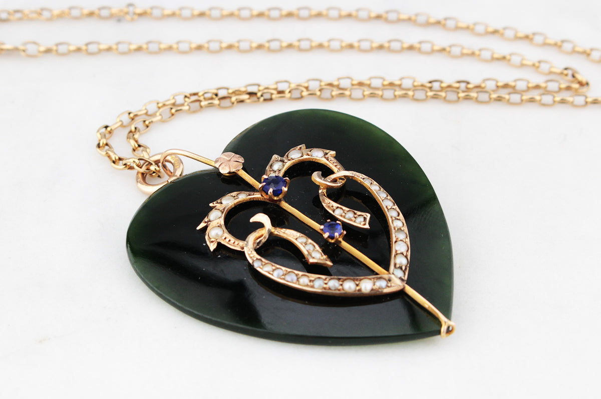 ANTIQUE VICTORIAN c1890 NEPHRITE JADE PENDANT 9ct GOLD