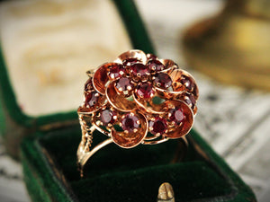 RETRO MID CENTURY GARNET CLUSTER RING 14ct GOLD