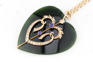 ANTIQUE VICTORIAN c1890 NEPHRITE JADE PENDANT 9ct GOLD