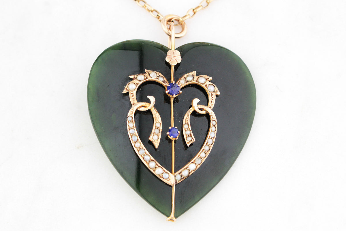 ANTIQUE VICTORIAN c1890 NEPHRITE JADE PENDANT 9ct GOLD