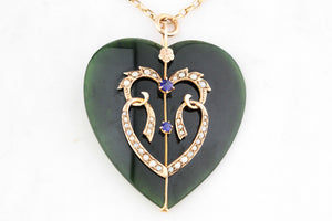 ANTIQUE VICTORIAN c1890 NEPHRITE JADE PENDANT 9ct GOLD