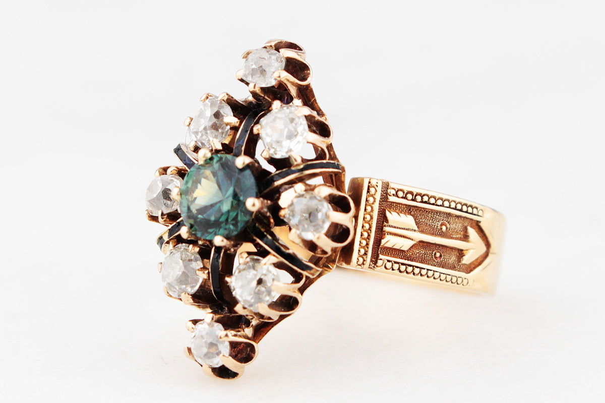 ANTIQUE VICTORIAN c1880 SAPPHIRE &amp; DIAMOND RING 15ct GOLD