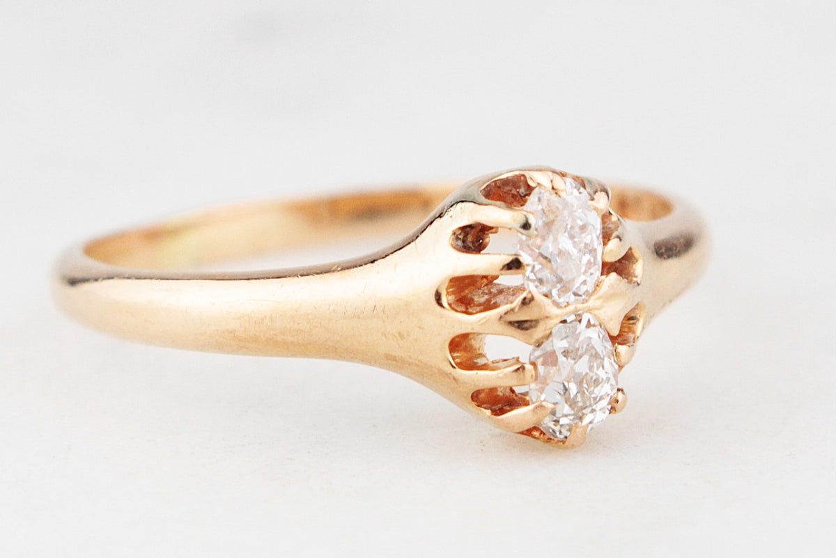 ANTIQUE EDWARDIAN c1900 DOUBLE DIAMOND RING 18ct GOLD