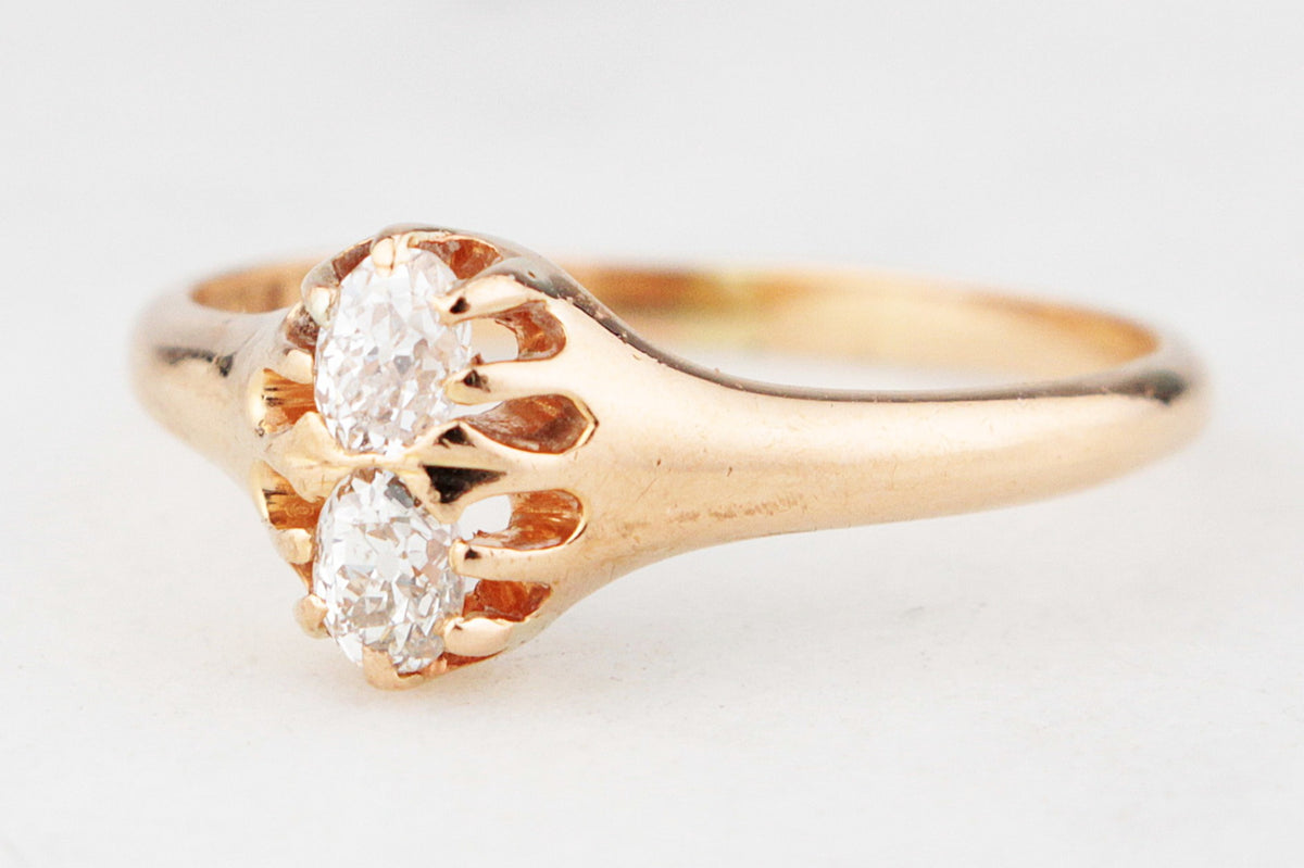 ANTIQUE EDWARDIAN c1900 DOUBLE DIAMOND RING 18ct GOLD