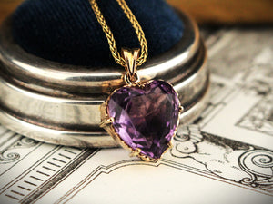 ANTIQUE AMETHYST HEART PENDANT 9ct YELLOW GOLD