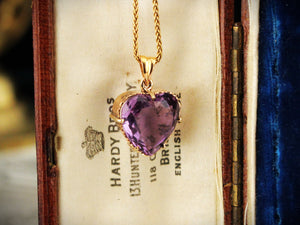 ANTIQUE AMETHYST HEART PENDANT 9ct YELLOW GOLD