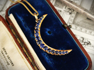 ANTIQUE EDWARDIAN SAPPHIRE CRESCENT MOON PENDANT 18ct GOLD