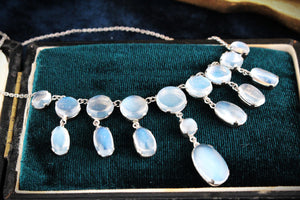 ANTIQUE EDWARDIAN c1900 STERLING SILVER MOONSTONE FESTOON NECKLACE