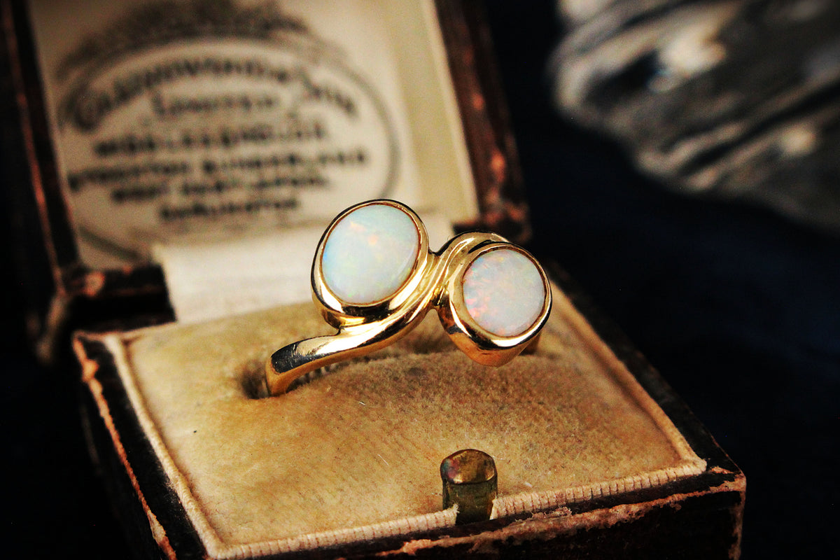 VINTAGE SOLID OPAL ‘TOI ET MOI’ RING 9ct GOLD