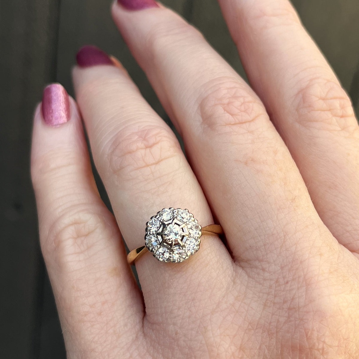 ANTIQUE EDWARDIAN c1900 DIAMOND DAISY CLUSTER RING 18ct GOLD & PALLADIUM