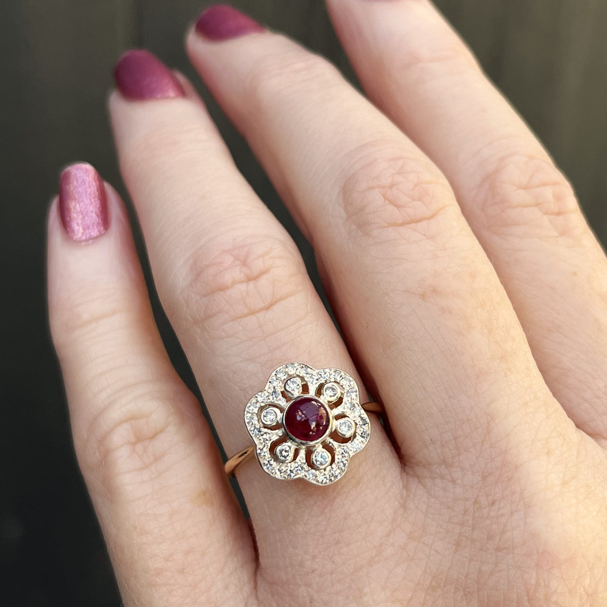 ANTIQUE ART DECO c1920 RED SPINEL &amp; DIAMOND RING 15ct GOLD