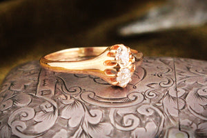 ANTIQUE EDWARDIAN c1900 DOUBLE DIAMOND RING 18ct GOLD